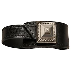 Hermès Collier de Chien Leather Bracelet in Black with Silver Hardware Black