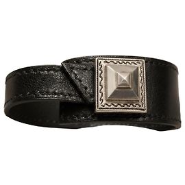 Hermès Pulseira Collier de Chien em couro preto e prata Preto