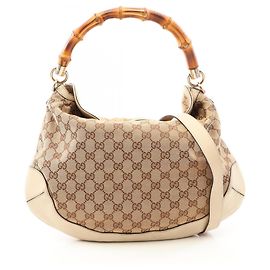 Sac à main 2-Way Gucci Bamboo GG Canvas Beige Écru