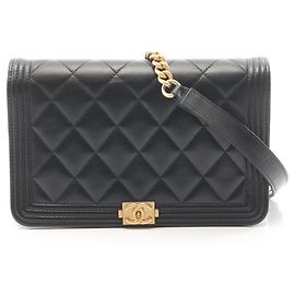 Bolsa de ombro Boy em pele de cordeiro preta Chanel Preto