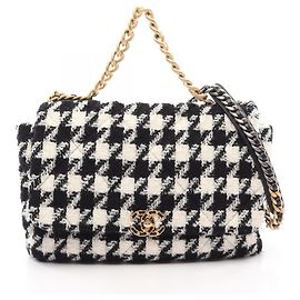 Borsa a tracolla 2-Way Chanel 19 Dixneuf Maxi Combination Hardware Houndstooth Nero Bianco