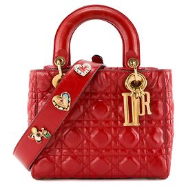 DIOR - Lady Dior Small crinkled leather shoulder bag red Red