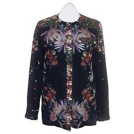 Givenchy Camicia Nera in Cotone Trasparente Stampa Confetti Floreali Nero Multicolore