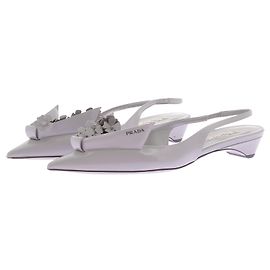 Prada Slingback Heels Grey Leather Size 37 Grey