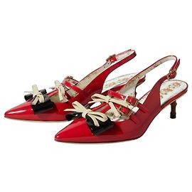 Gucci Red Patent Leather Bow Slingback Heels Size 37 Black White Red