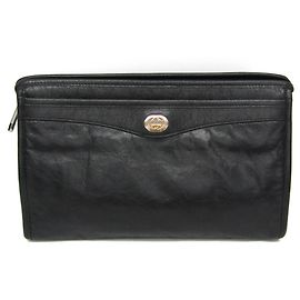 Clutch de couro com logo Interlocking Gucci Preto