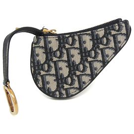 Christian Dior Oblique Saddle Coin Case Beige Navy blue