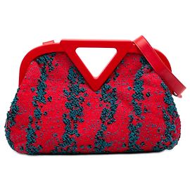 Bottega Veneta Bolso The Point Triangle en tweed bouclé rojo, tamaño Medium Roja