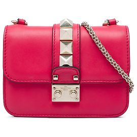 Valentino Mini Bolsa Transversal Rockstud Glam Lock de Couro Rosa Rosa Outro