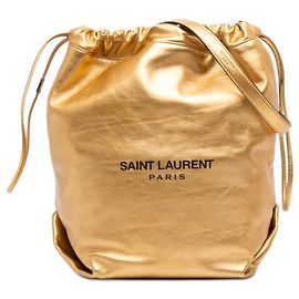 Borsa a secchiello Teddy in pelle di agnello metallizzata oro piccola Saint Laurent D'oro