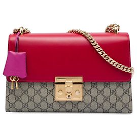 Bolsa de Ombro Gucci Beige Medium GG Supreme Padlock Bege