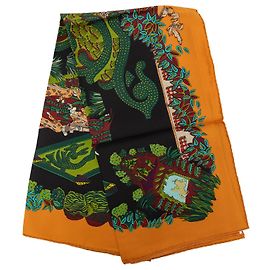Lenço de seda Hermès Orange Le Paradis du Roy 90 Outro Laranja