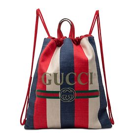 Gucci Red Canvas Baiadera Striped Drawstring Backpack Red