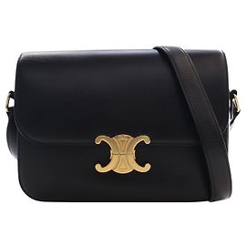 Céline Celine Black Classique Shiny Calfskin Triomphe Crossbody Noir