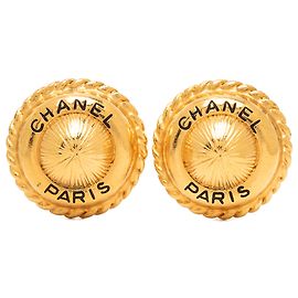 Boucles d'oreilles clips Chanel Gold CC plaqué or avec logo rond Doré