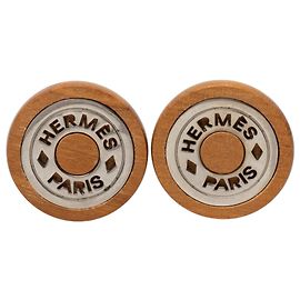Orecchini a clip Sellier in legno marrone e palladio Hermès Marrone