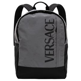 Versace Gray Nylon Logo Print Backpack Brown