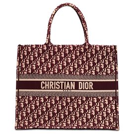 Dior Red Large Oblique Embroidered Canvas Book Tote Red Dark red