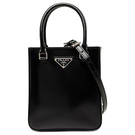 Sac à main Prada Black Small Spazzolato Leather Satchel Noir