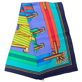 Sciarpa in seta Hermès Blue Les Sangles 90 Blu