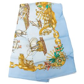 Lenço de seda Hermès Blue Vaisseaux et Fregates 90 Azul Outro