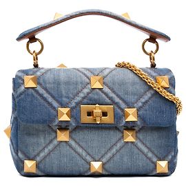 Bolsa Valentino Blue Medium Denim Roman Stud Azul Outro