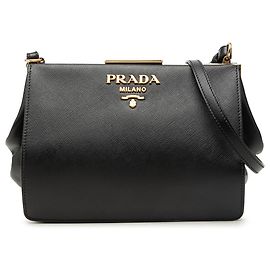 Borsa a tracolla Prada Black Saffiano and City Calf Light Frame Nero