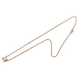 Pendentif Collier Hermès Mini Pop H en Émail Plaqué Or Rose et Rose Rose Autre