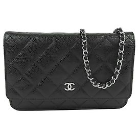 Chanel Black CC gestepptes Caviar Wallet on Chain Schwarz