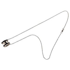 Hermès Pop H Anhänger Halskette aus Emaille, silberfarben palladiert Andere