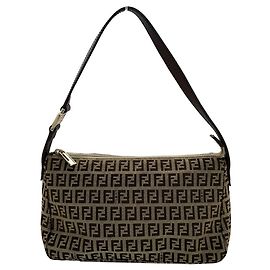 Fendi Zucchino Brown Canvas Handbag Brown