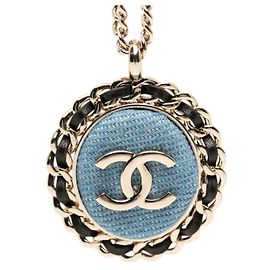Chanel Coco Mark Chain Necklace Black Blue