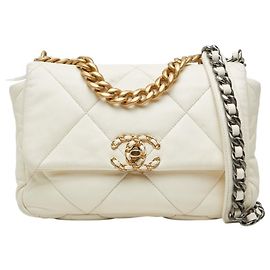 Bolsa de Alça Chanel Coco Mark 19 Chain Branco