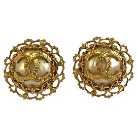 Chanel Vintage Coco Mark vergoldete Perlenohrringe Golden