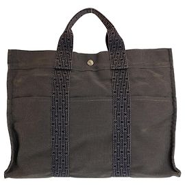 Hermès Hermes Herline MM Canvas Tote Bag in Grau Braun