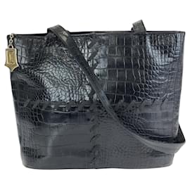 Bolsa Tote/Ombro em couro preto com relevo vintage Yves Saint Laurent Preto