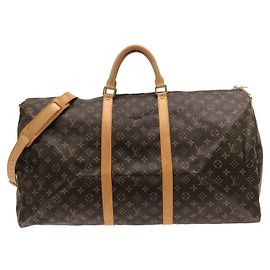 Louis Vuitton Monogram Keepall Bandoulière 60cm Bolso Boston Castaño Monograma