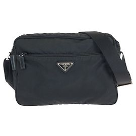 Borsa a Spalla Prada Nylon Tessuto Triangle Logo Nero