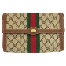 Clutch Gucci Vintage GG Supreme em lona e couro Marrom Bege
