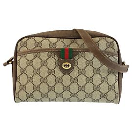 Bolsa de Ombro Gucci Vintage GG Supreme em Lona e Couro Marrom Bege