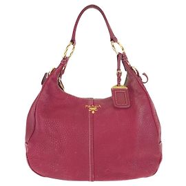 Prada Leather Hobo Handbag Pink Pink