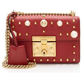 Gucci Leather Pearl Stud Padlock Small Shoulder Bag Red
