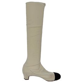 Chanel Camellia Over-The-Knee Boots in White Polyester White