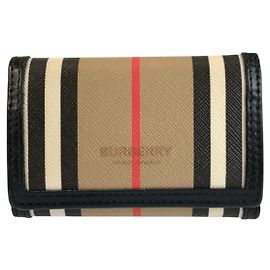 Cartera compacta de PVC con rayas Icon de Burberry Castaño Beige