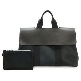 Hermès Hermes Valparaiso MM Canvas Leather Tote Bag Black