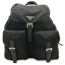 Mochila de nylon e couro com logotipo triangle Prada Preto