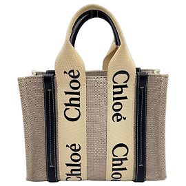 Chloé Bolsa Chloe Pre-Owned Woody Small em couro e lona Preto