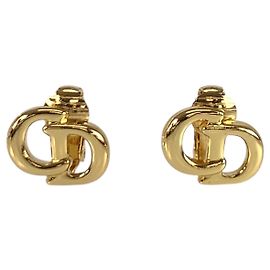 Christian Dior Vintage Gold Plated Logo Ohrringe Golden Metallisch