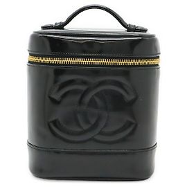 Chanel Patent Vanity Bag Cosmetic Pouch Black