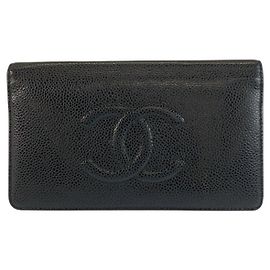Chanel Black Leather Long Wallet Black